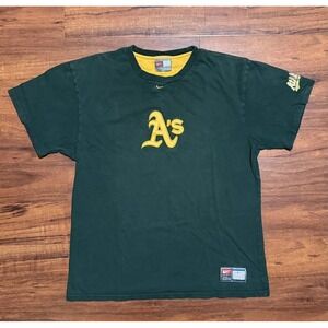 Oakland Athletics Vintage Nike MLB Center Swoosh Green T Shirt Mens Large 90s